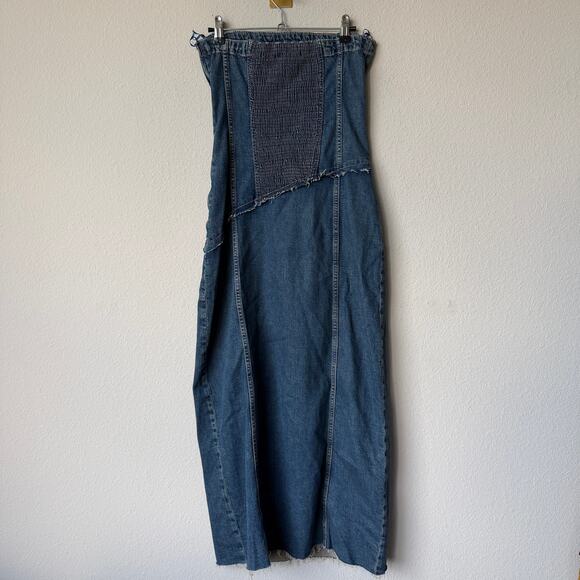 Zara Strapless Asymmetric Denim Midi Dress Size S - Picture 3 of 4